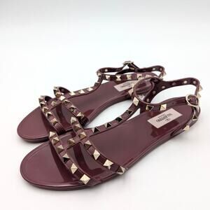 Valentino Garavani Rockstud Jelly Flat Gladiator Sandals Cherry Size US7 EU38